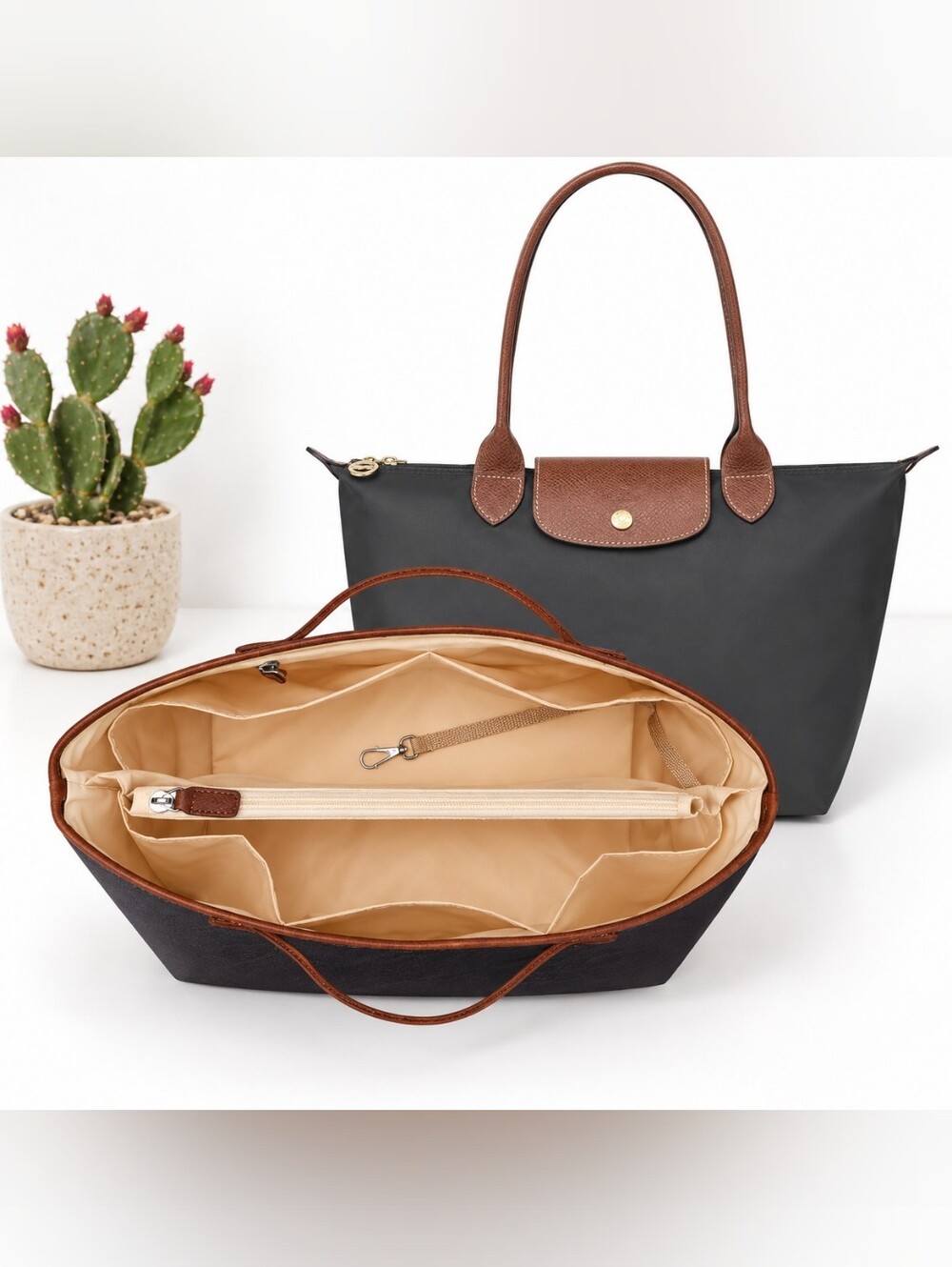 Women's XL Purse Organizer Insert for Longchamp Le Pliage Multicolor Black Brown